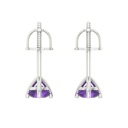 1 ctw Amethyst Studs Earrings | 5mm Round Cut White Gold Screw back | February Birthstone
