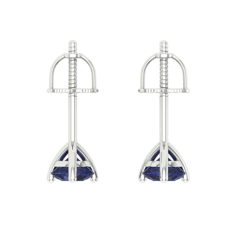 1 ctw Blue Sapphire Studs Earrings | 5mm Round Cut White Gold Screw back | September Birthstone
