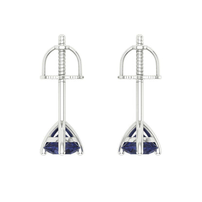 1 ctw Blue Sapphire Studs Earrings | 5mm Round Cut White Gold Screw back | September Birthstone
