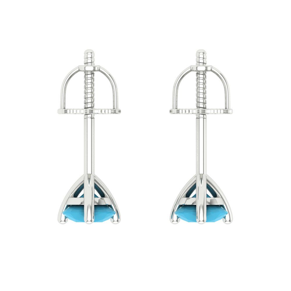 1 ctw Turquoise Studs Earrings | 5mm Round Cut White Gold Screw back | December Birthstone