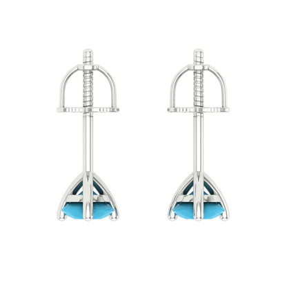 1 ctw Turquoise Studs Earrings | 5mm Round Cut White Gold Screw back | December Birthstone