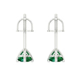 1 ct Brilliant Round Cut Solitaire Studs Simulated Emerald Stone White Gold Earrings Screw back