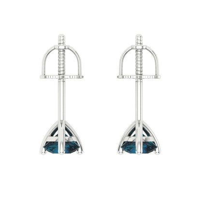 1 ctw London Blue Topaz Studs Earrings | 5mm Round Cut White Gold Screw back | December Birthstone