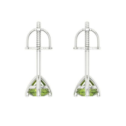 1 ctw Peridot Studs Earrings | 5mm Round Cut White Gold Screw back | August Birthstone