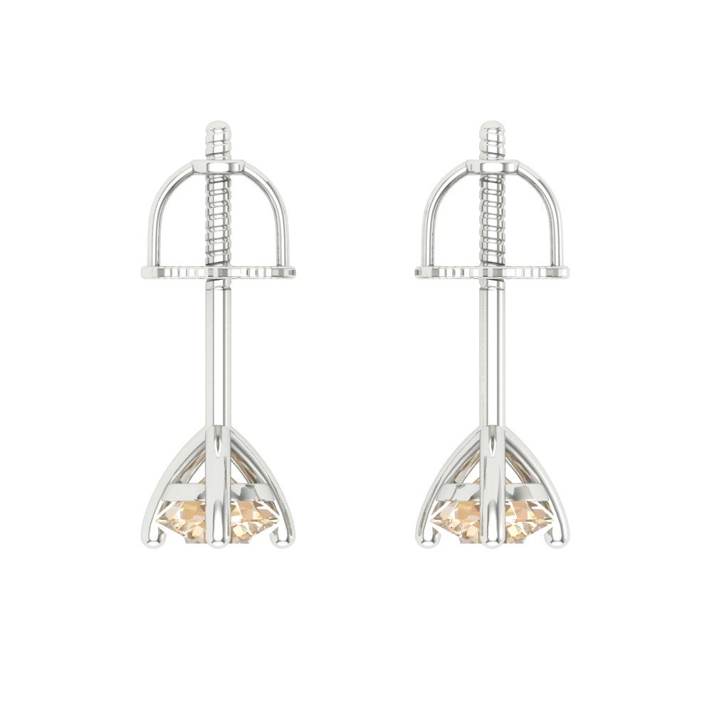 1 ctw Morganite Studs Earrings | 5mm Round Cut White Gold Screw back | February Birthstone