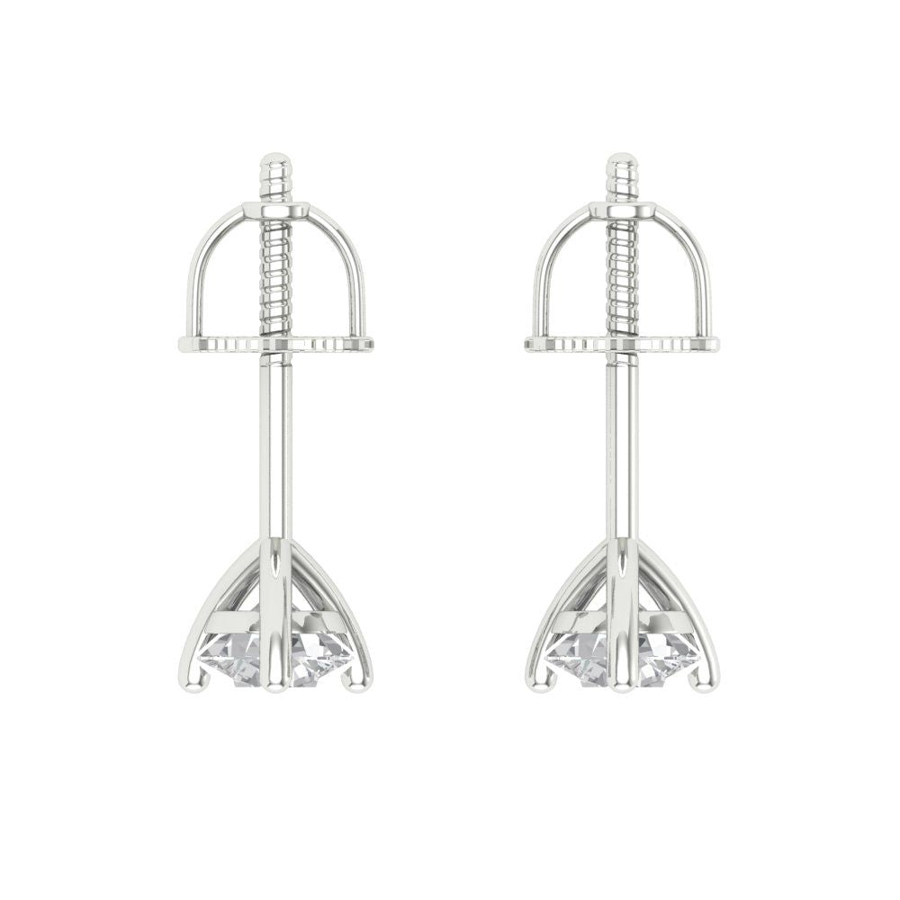 1 ctw Moissanite Studs Earrings | 5mm Round Cut White Gold Screw back | April Birthstone