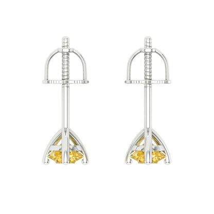 1 ctw Citrine Studs Earrings | 5mm Round Cut White Gold Screw back | November Birthstone