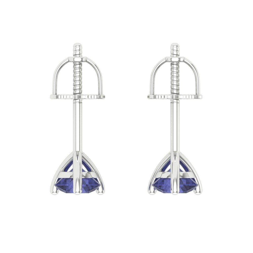 1 ctw Tanzanite Studs Earrings | 5mm Round Cut White Gold Screw back | December Birthstone