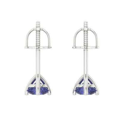 1 ctw Tanzanite Studs Earrings | 5mm Round Cut White Gold Screw back | December Birthstone