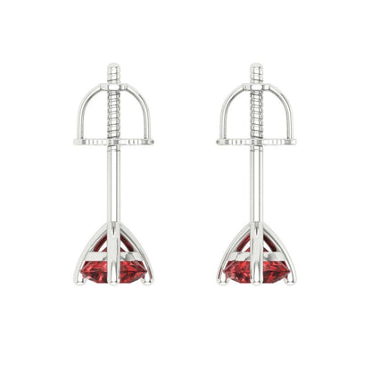 1 ctw Garnet Studs Earrings | 5mm Round Cut White Gold Screw back | January Birthstone