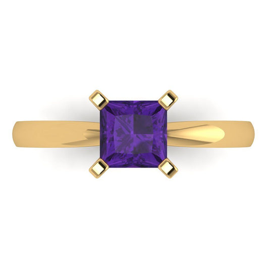 1 cttw Natural Amethyst Solitaire  Engagement Ring - Solid Yellow Gold (VVS1, Princess Cut,5.5mm)