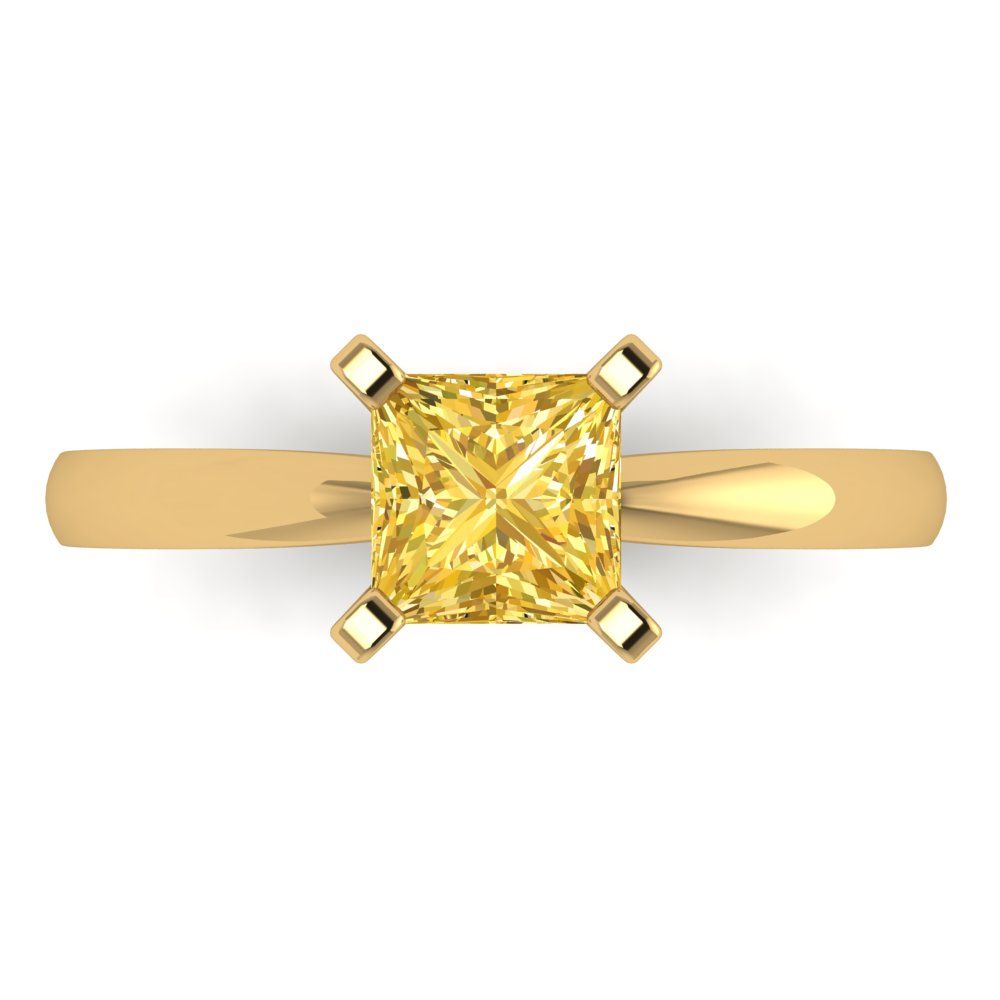 1 cttw Zirconia Simulated Yellow Diamond Solitaire  Engagement Ring - Solid Gold (VVS1, Princess Cut,5.5mm)
