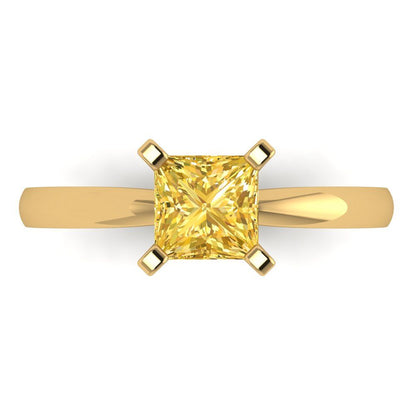 1 cttw Zirconia Simulated Yellow Diamond Solitaire  Engagement Ring - Solid Gold (VVS1, Princess Cut,5.5mm)