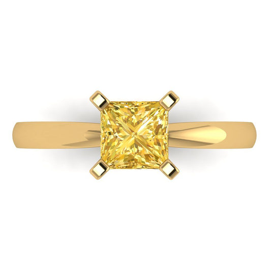 1 cttw Zirconia Simulated Yellow Diamond Solitaire  Engagement Ring - Solid Yellow Gold (VVS1, Princess Cut,5.5mm)