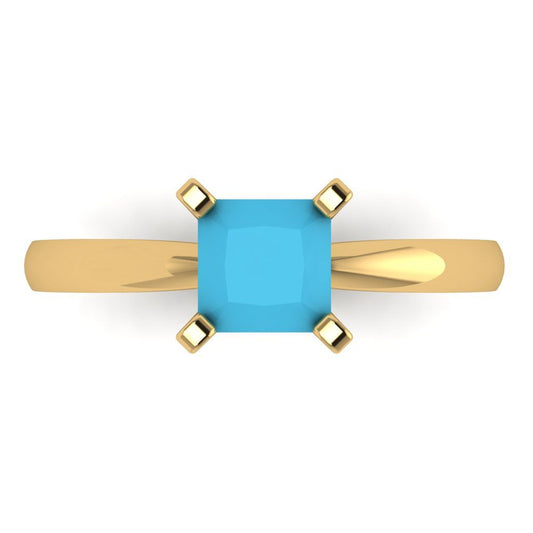 1 cttw Simulated Turquoise Solitaire  Engagement Ring - Solid Yellow Gold (VVS1, Princess Cut,5.5mm)