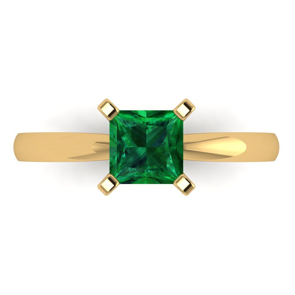 1 cttw Simulated Emerald Solitaire  Engagement Ring - Solid Gold (Princess Cut,5.5mm)
