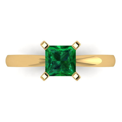 1 cttw Simulated Emerald Solitaire  Engagement Ring - Solid Gold (Princess Cut,5.5mm)