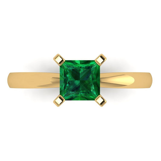 1 cttw Simulated Emerald Solitaire  Engagement Ring - Solid Yellow Gold (VVS1, Princess Cut,5.5mm)