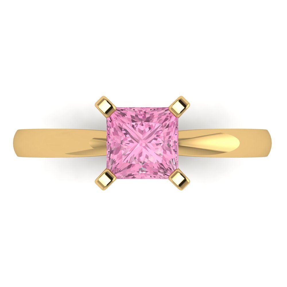 1 cttw Zirconia Simulated Pink Diamond Solitaire  Engagement Ring - Solid Gold (VVS1, Princess Cut,5.5mm)