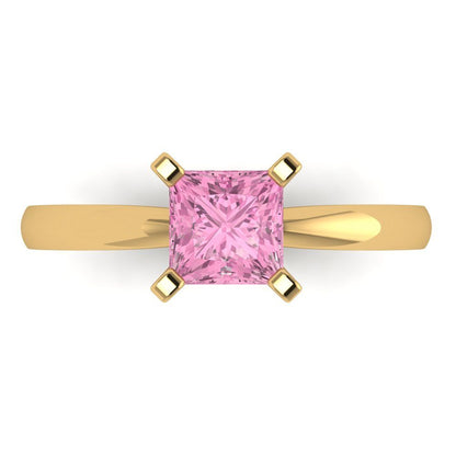 1 cttw Zirconia Simulated Pink Diamond Solitaire  Engagement Ring - Solid Gold (VVS1, Princess Cut,5.5mm)