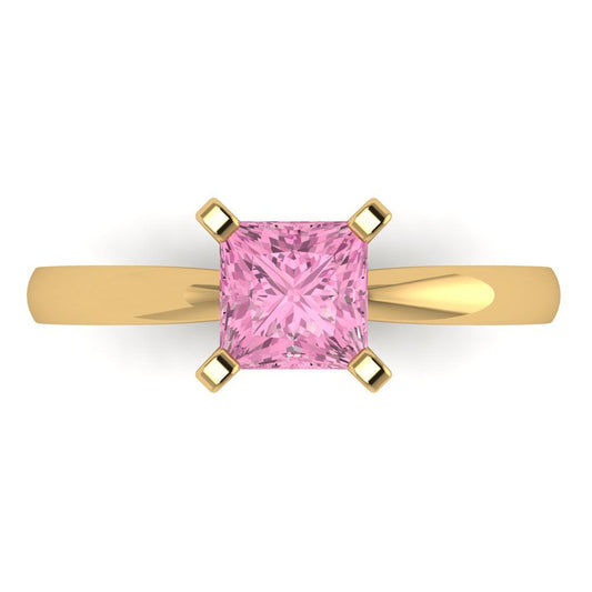 1 cttw Zirconia Simulated Pink Diamond Solitaire  Engagement Ring - Solid Yellow Gold (VVS1, Princess Cut,5.5mm)