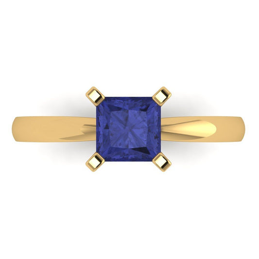 1 cttw Simulated Tanzanite Solitaire  Engagement Ring - Solid Yellow Gold (VVS1, Princess Cut,5.5mm)