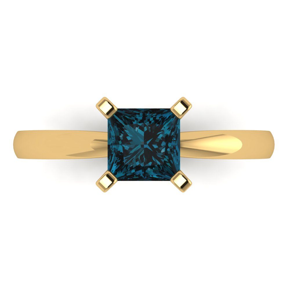 1 cttw Natural London Blue Topaz Solitaire  Engagement Ring - Solid Gold (Princess Cut,5.5mm)