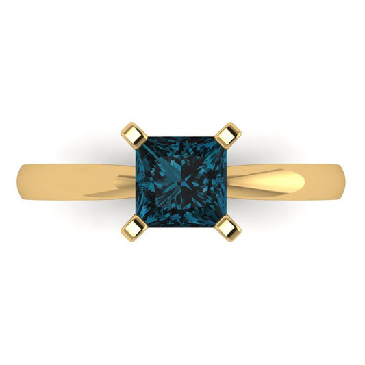 1 cttw Natural London Blue Topaz Solitaire  Engagement Ring - Solid Yellow Gold (VVS1, Princess Cut,5.5mm)