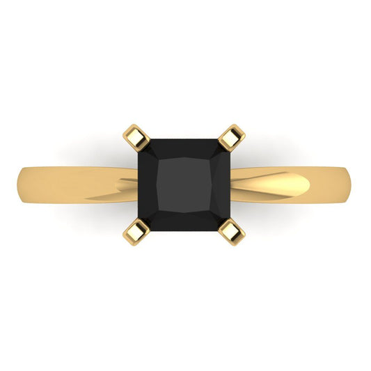 1 cttw Natural Onyx Solitaire  Engagement Ring - Solid Yellow Gold (VVS1, Princess Cut,5.5mm)