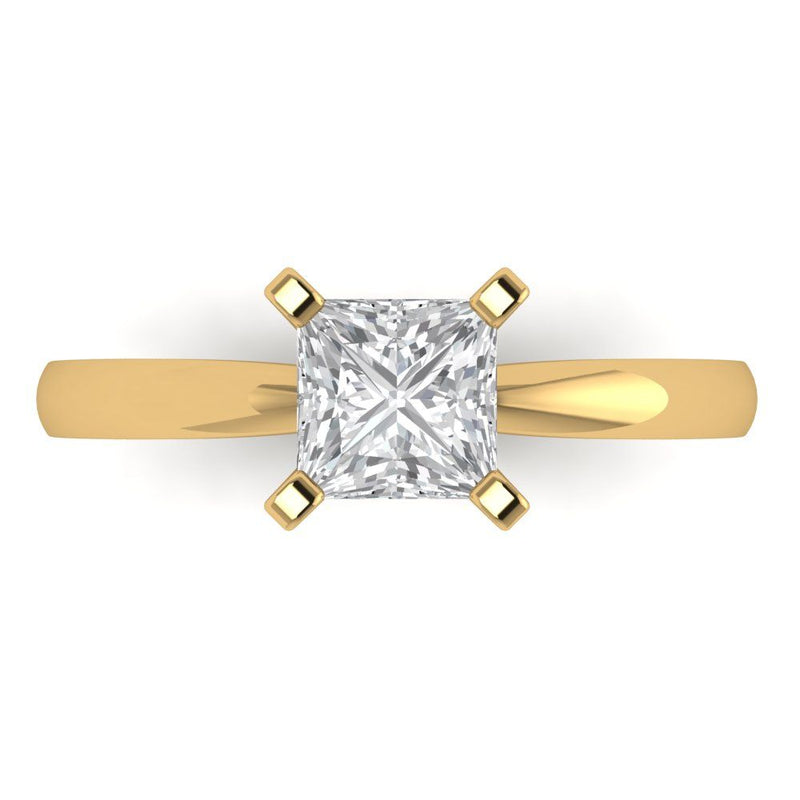 1 ct Brilliant Princess Cut Natural Diamond Stone Clarity SI1-2 Color G-H Yellow Gold Solitaire Ring
