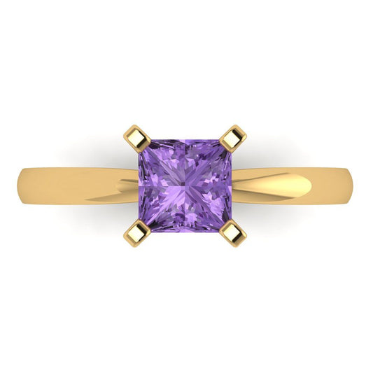 1 cttw Simulated Alexandrite Solitaire  Engagement Ring - Solid Yellow Gold (VVS1, Princess Cut,5.5mm)