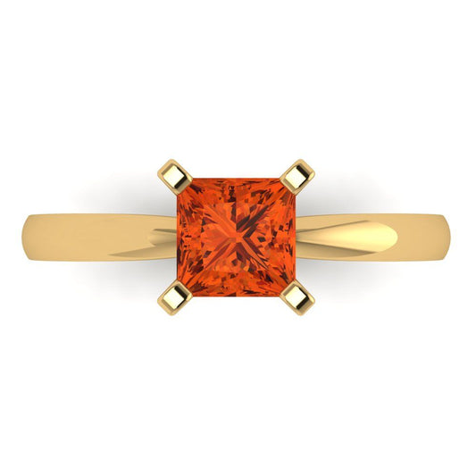 1 cttw Zirconia Simulated Red Diamond Solitaire  Engagement Ring - Solid Yellow Gold (VVS1, Princess Cut,5.5mm)