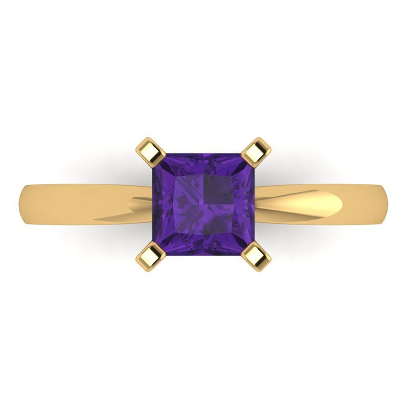 1 ct Brilliant Princess Cut Natural Amethyst Stone Yellow Gold Solitaire Ring