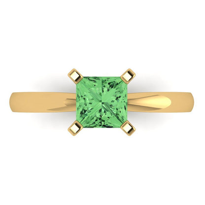 1 cttw Zirconia Simulated Green Diamond Solitaire  Engagement Ring - Solid Gold (VVS1, Princess Cut,5.5mm)