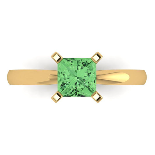 1 cttw Zirconia Simulated Green Diamond Solitaire  Engagement Ring - Solid Yellow Gold (VVS1, Princess Cut,5.5mm)