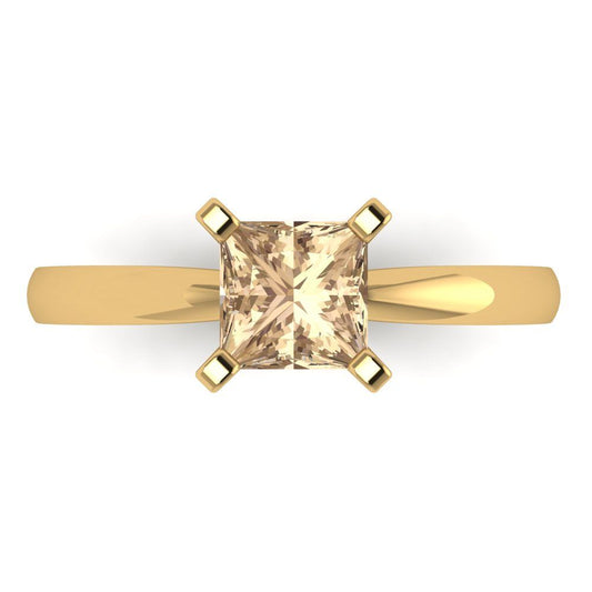 1 cttw Yellow Moissanite Solitaire  Engagement Ring - Solid Yellow Gold (VVS1, Princess Cut,5.5mm)