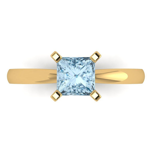 1 cttw Natural Sky Blue Topaz Solitaire  Engagement Ring - Solid Yellow Gold (VVS1, Princess Cut,5.5mm)