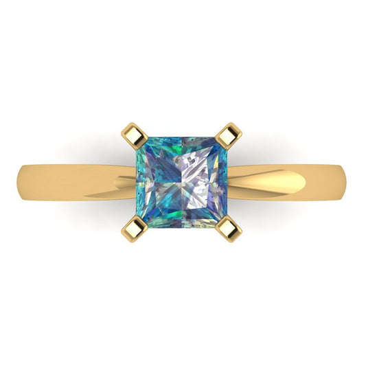 1 cttw Blue Moissanite Solitaire  Engagement Ring - Solid Yellow Gold (VVS1, Princess Cut,5.5mm)