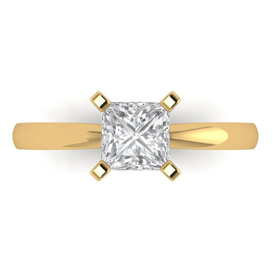 1 cttw Zirconia Simulated Diamond Solitaire  Engagement Ring - Solid Yellow Gold (VVS1, Princess Cut,5.5mm)