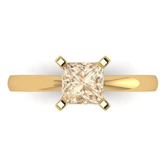 1 cttw Natural Morganite Solitaire  Engagement Ring - Solid Yellow Gold (VVS1, Princess Cut,5.5mm)