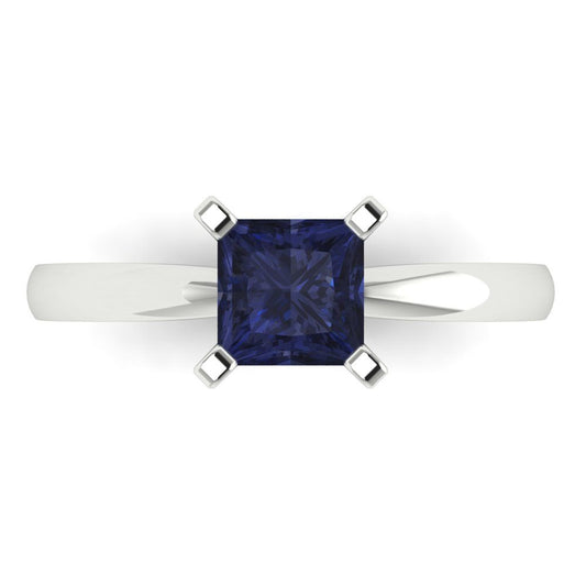 1 cttw Simulated Blue Sapphire Solitaire  Engagement Ring - Solid Yellow Gold (VVS1, Princess Cut,5.5mm)