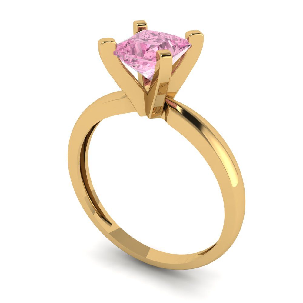1 cttw Zirconia Simulated Pink Diamond Solitaire  Engagement Ring - Solid Gold (VVS1, Princess Cut,5.5mm)