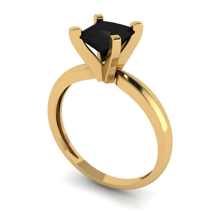 1 cttw Natural Onyx Solitaire  Engagement Ring - Solid Gold (Princess Cut,5.5mm)