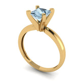 1 ct Brilliant Princess Cut Blue Simulated Diamond Stone Yellow Gold Solitaire Ring