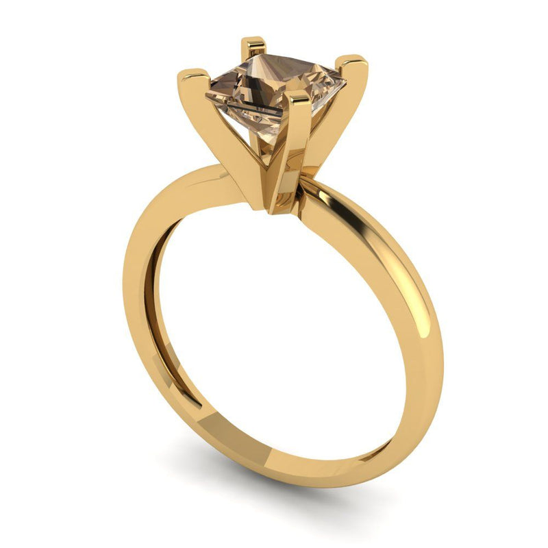1 ct Brilliant Princess Cut Champagne Simulated Diamond Stone Yellow Gold Solitaire Ring