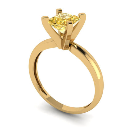 1 cttw Yellow Moissanite Solitaire  Engagement Ring - Solid Gold (Princess Cut,5.5mm)
