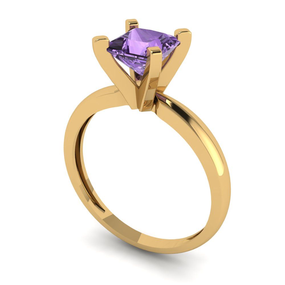 1 cttw Simulated Alexandrite Solitaire  Engagement Ring - Solid Gold (Princess Cut,5.5mm)