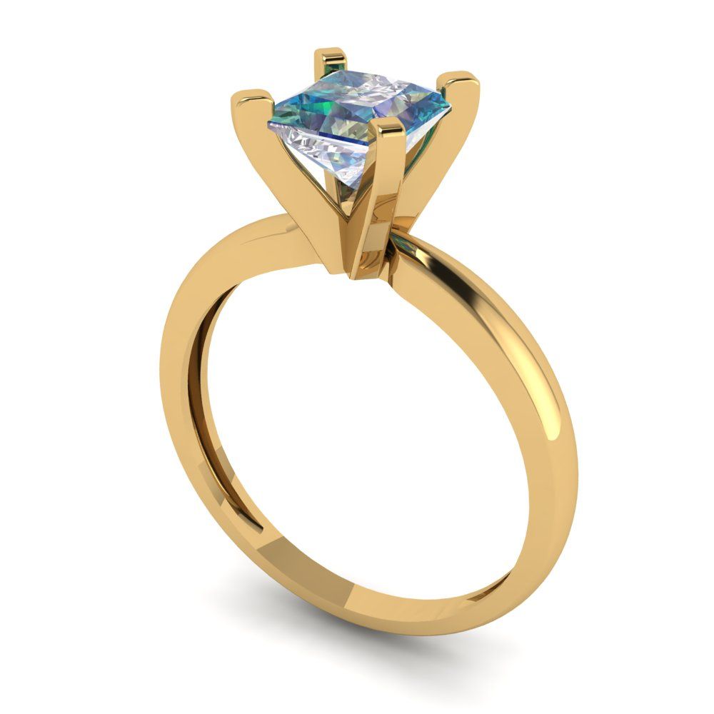 1 cttw Blue Moissanite Solitaire  Engagement Ring - Solid Gold (Princess Cut,5.5mm)