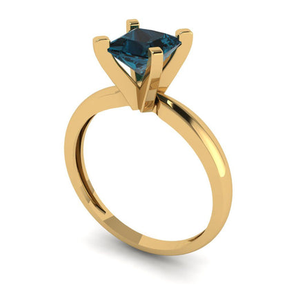 1 cttw Natural London Blue Topaz Solitaire  Engagement Ring - Solid Gold (Princess Cut,5.5mm)