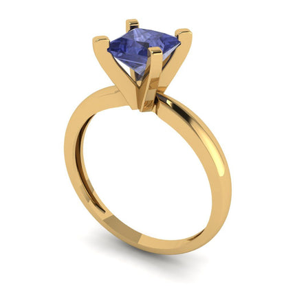 1 cttw Simulated Tanzanite Solitaire  Engagement Ring - Solid Gold (Princess Cut,5.5mm)